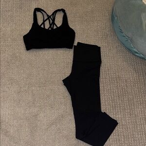 Lululemon Women's Black Strappy Sports Bra and Leggings Set
